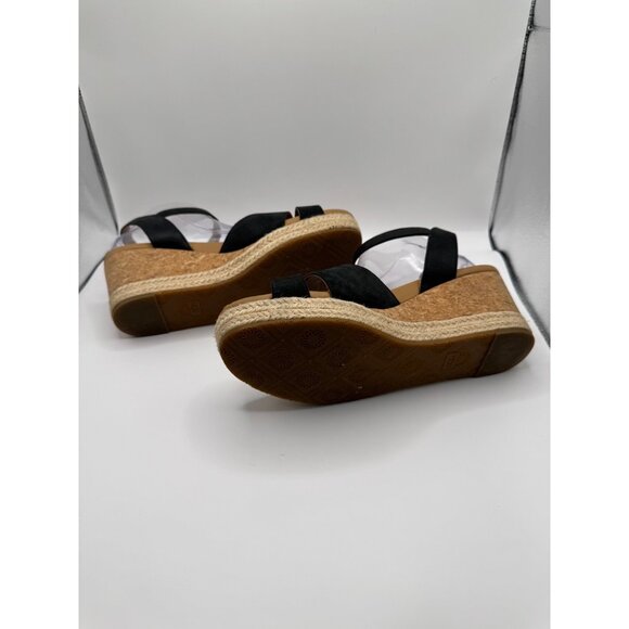 UGG Shoes Women 11 Black Leather Ankle Strap Platform Cloverdale Wedge Sandal - Picture 8 of 12
